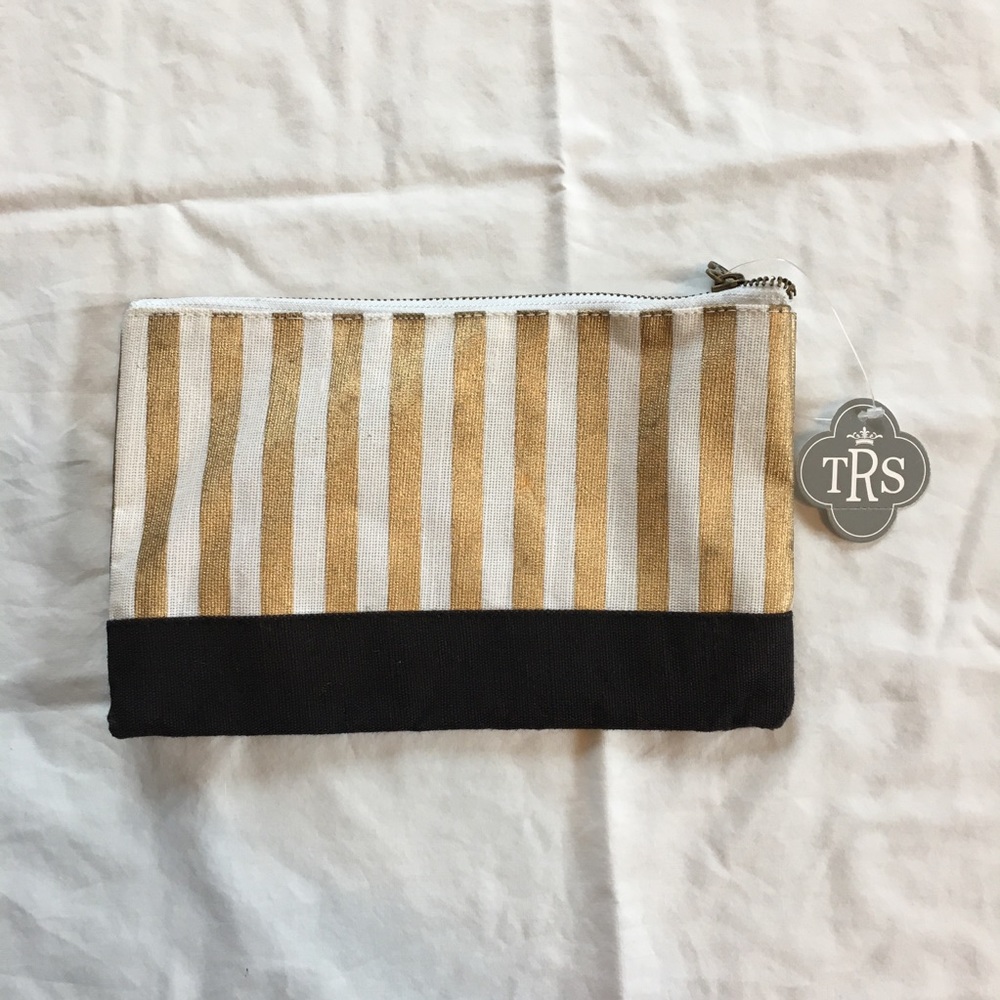 NWT TRS Canvas Gold Stripe Cosmetic Bag
